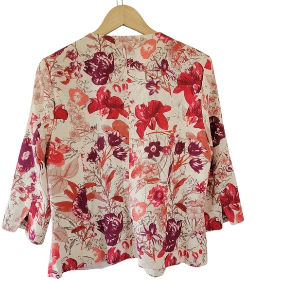 ALEXIS Pastel Floral Linen Blend Open Jacket Sz 13/Misses 12 Office Career Chic - Picture 2 of 11